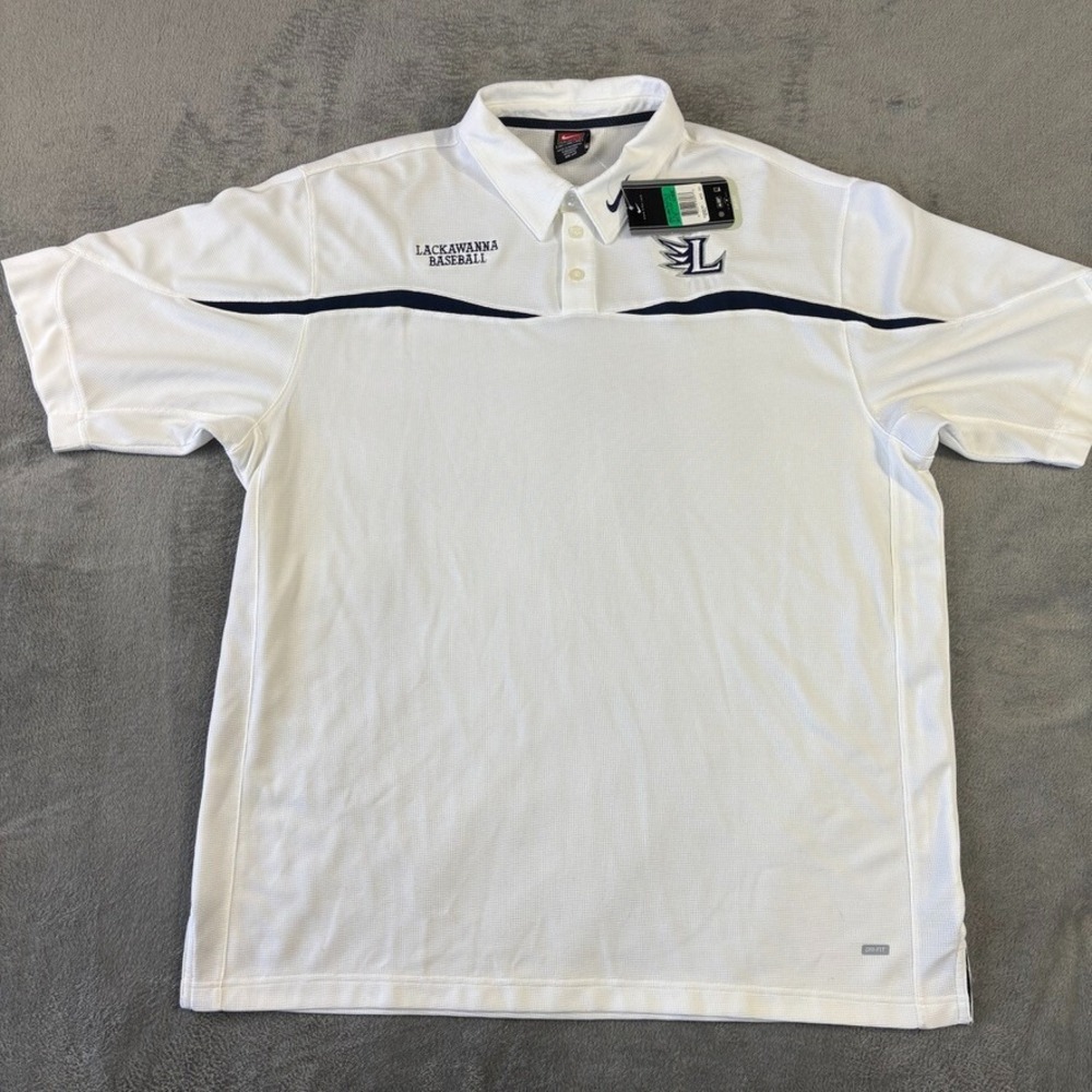 Lackawanna Polo Shirt‎ Mens XL White Nike Dri Fit Swoosh Baseball Sport NWT